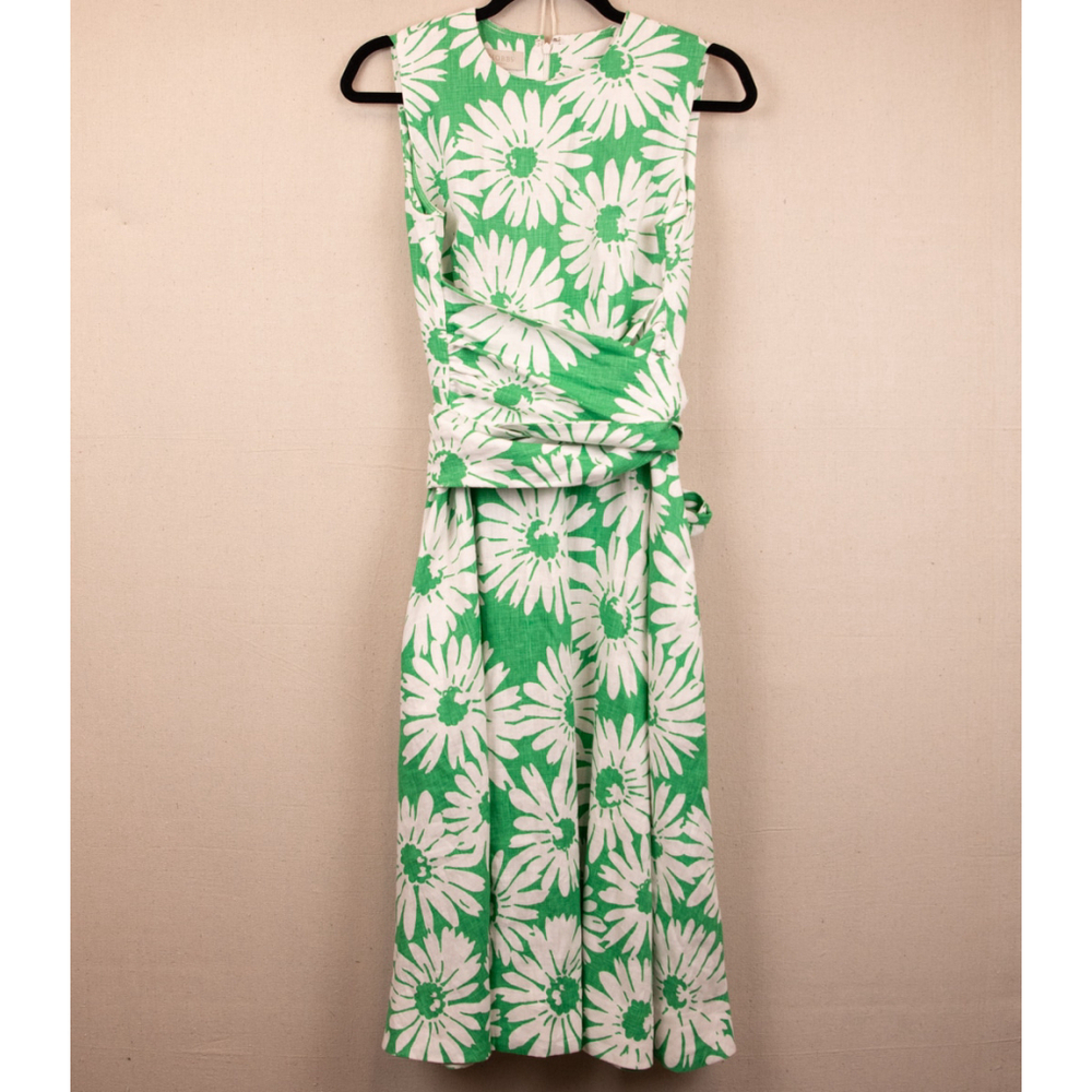 Hobbs London Twitchill linen green with white floral midi dress NWT-6